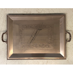GRANDE VASSOIO da PORTATA RETTANGOLARE MANICI METALLO COLOR ARGENTO 77x51cm '900