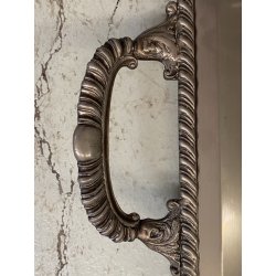 GRANDE VASSOIO da PORTATA RETTANGOLARE MANICI METALLO COLOR ARGENTO 77x51cm '900