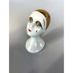 TESTA BUSTO di PIERROT PIERRET PORCELLANA BIANCA C. Villari ART DéCO H 7,5 cm