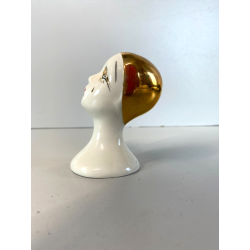 TESTA BUSTO di PIERROT PIERRET PORCELLANA BIANCA C. Villari ART DéCO H 7,5 cm