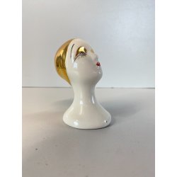 TESTA BUSTO di PIERROT PIERRET PORCELLANA BIANCA C. Villari ART DéCO H 7,5 cm