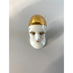 TESTA BUSTO di PIERROT PIERRET PORCELLANA BIANCA C. Villari ART DéCO H 7,5 cm