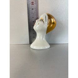 TESTA BUSTO di PIERROT PIERRET PORCELLANA BIANCA C. Villari ART DéCO H 7,5 cm
