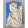 SCULTURA Zaccagnini BASSORILIEVO ANGELO PREGHIERA CERAMICA SMALTO BIANCO AZZURRO