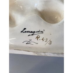 SCULTURA Zaccagnini BASSORILIEVO ANGELO PREGHIERA CERAMICA SMALTO BIANCO AZZURRO