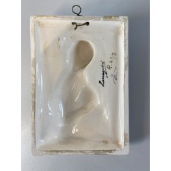 SCULTURA Zaccagnini BASSORILIEVO ANGELO PREGHIERA CERAMICA SMALTO BIANCO AZZURRO