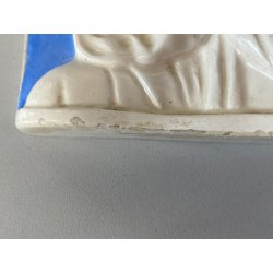 SCULTURA Zaccagnini BASSORILIEVO ANGELO PREGHIERA CERAMICA SMALTO BIANCO AZZURRO