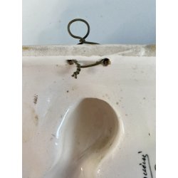 SCULTURA Zaccagnini BASSORILIEVO ANGELO PREGHIERA CERAMICA SMALTO BIANCO AZZURRO