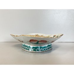 ANTICO PIATTO QUADRILOBATO ALZATA PORCELLANA CINESE FAMILLE ROSE XIX/XX sec