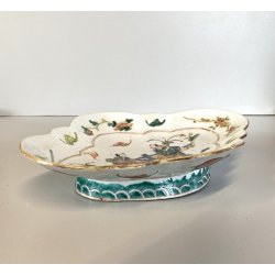 ANTICO PIATTO QUADRILOBATO ALZATA PORCELLANA CINESE FAMILLE ROSE XIX/XX sec