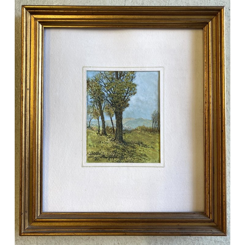 PICCOLO DIPINTO OLIO CARTONE "Dolce autunno" VEDUTA COLLINE LAGO MAGGIORE 1955