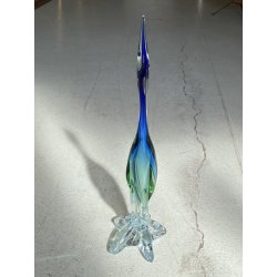 SCULTURA AIRONE Seguso Poli VETRO MURANO SOMMERSO BLU VERDE TRANSPARENTE H48cm