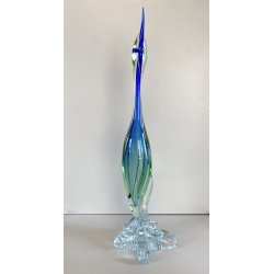 SCULTURA AIRONE Seguso Poli VETRO MURANO SOMMERSO BLU VERDE TRANSPARENTE H48cm