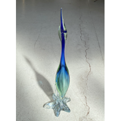 SCULTURA AIRONE Seguso Poli VETRO MURANO SOMMERSO BLU VERDE TRANSPARENTE H48cm