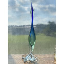 SCULTURA AIRONE Seguso Poli VETRO MURANO SOMMERSO BLU VERDE TRANSPARENTE H48cm