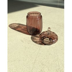 VASO VETRO SOFFIATO AMETISTA Empoli BOMBONIERA BISCOTTIERA con TAPPO MID-CENTURY