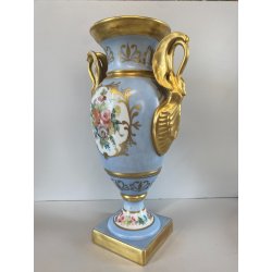 VASO PORCELLANA AZZURRA ORO Limoges FRANCE DECORO BOUQUET FIORI DIPINTO A MANO