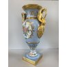 VASO PORCELLANA AZZURRA ORO Limoges FRANCE DECORO BOUQUET FIORI DIPINTO A MANO