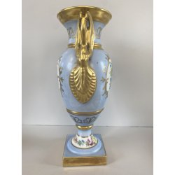 VASO PORCELLANA AZZURRA ORO Limoges FRANCE DECORO BOUQUET FIORI DIPINTO A MANO