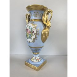 VASO PORCELLANA AZZURRA ORO Limoges FRANCE DECORO BOUQUET FIORI DIPINTO A MANO