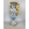 VASO PORCELLANA AZZURRA ORO Limoges FRANCE DECORO BOUQUET FIORI DIPINTO A MANO