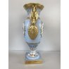 VASO PORCELLANA AZZURRA ORO Limoges FRANCE DECORO BOUQUET FIORI DIPINTO A MANO