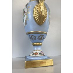 VASO PORCELLANA AZZURRA ORO Limoges FRANCE DECORO BOUQUET FIORI DIPINTO A MANO