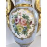 VASO PORCELLANA AZZURRA ORO Limoges FRANCE DECORO BOUQUET FIORI DIPINTO A MANO