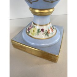 VASO PORCELLANA AZZURRA ORO Limoges FRANCE DECORO BOUQUET FIORI DIPINTO A MANO
