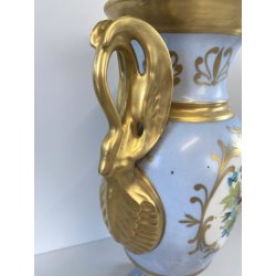 VASO PORCELLANA AZZURRA ORO Limoges FRANCE DECORO BOUQUET FIORI DIPINTO A MANO
