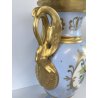 VASO PORCELLANA AZZURRA ORO Limoges FRANCE DECORO BOUQUET FIORI DIPINTO A MANO