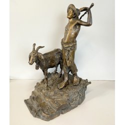 ANTICA SCULTURA BRONZO "PASTORELLO con CAPRA" SCUOLA NAPOLETANA 40 cm/h XX sec