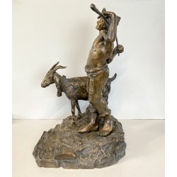 ANTICA SCULTURA BRONZO "PASTORELLO con CAPRA" SCUOLA NAPOLETANA 40 cm/h XX sec