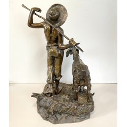 ANTICA SCULTURA BRONZO "PASTORELLO con CAPRA" SCUOLA NAPOLETANA 40 cm/h XX sec