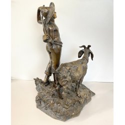 ANTICA SCULTURA BRONZO "PASTORELLO con CAPRA" SCUOLA NAPOLETANA 40 cm/h XX sec