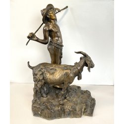 ANTICA SCULTURA BRONZO "PASTORELLO con CAPRA" SCUOLA NAPOLETANA 40 cm/h XX sec