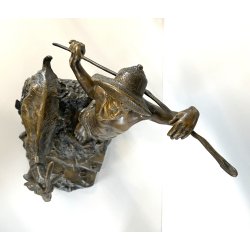 ANTICA SCULTURA BRONZO "PASTORELLO con CAPRA" SCUOLA NAPOLETANA 40 cm/h XX sec