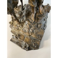 ANTICA SCULTURA BRONZO "PASTORELLO con CAPRA" SCUOLA NAPOLETANA 40 cm/h XX sec
