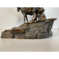 ANTICA SCULTURA BRONZO "PASTORELLO con CAPRA" SCUOLA NAPOLETANA 40 cm/h XX sec