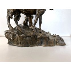 ANTICA SCULTURA BRONZO "PASTORELLO con CAPRA" SCUOLA NAPOLETANA 40 cm/h XX sec