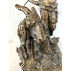ANTICA SCULTURA BRONZO "PASTORELLO con CAPRA" SCUOLA NAPOLETANA 40 cm/h XX sec
