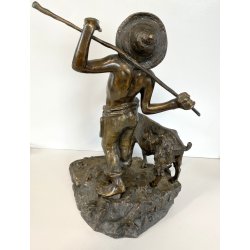 ANTICA SCULTURA BRONZO "PASTORELLO con CAPRA" SCUOLA NAPOLETANA 40 cm/h XX sec