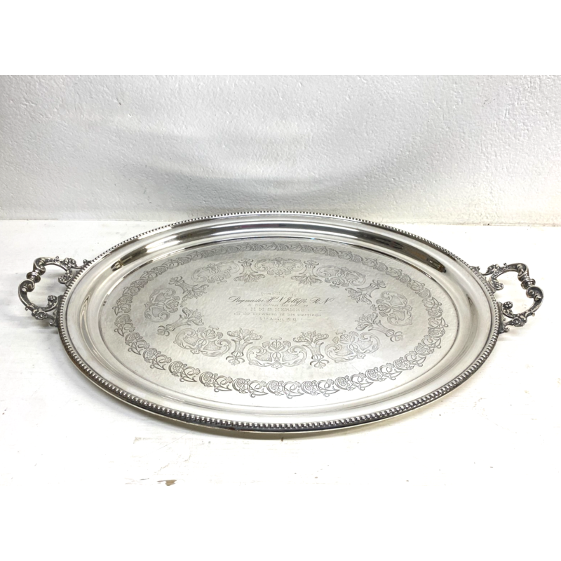 ANTICO VASSOIO PLACCATO ARGENTO EPNS 1910 Marina Britannica HMS Hermes MILITARIA
