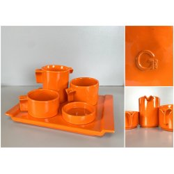SERVIZIO Thè CAFFè CERAMICA Gabbianelli "EL 3" 5Pz. ARANCIONE LUCIDO '60 POP ART