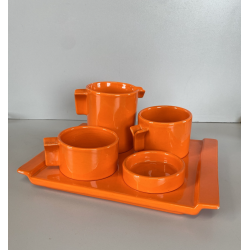 SERVIZIO Thè CAFFè CERAMICA Gabbianelli "EL 3" 5Pz. ARANCIONE LUCIDO '60 POP ART