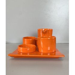 SERVIZIO Thè CAFFè CERAMICA Gabbianelli "EL 3" 5Pz. ARANCIONE LUCIDO '60 POP ART