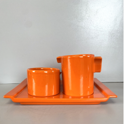 SERVIZIO Thè CAFFè CERAMICA Gabbianelli "EL 3" 5Pz. ARANCIONE LUCIDO '60 POP ART