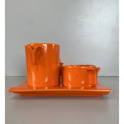 SERVIZIO Thè CAFFè CERAMICA Gabbianelli "EL 3" 5Pz. ARANCIONE LUCIDO '60 POP ART