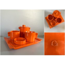 SERVIZIO Thè CAFFè CERAMICA Gabbianelli "EL 3" 5Pz. ARANCIONE LUCIDO POP ART '60