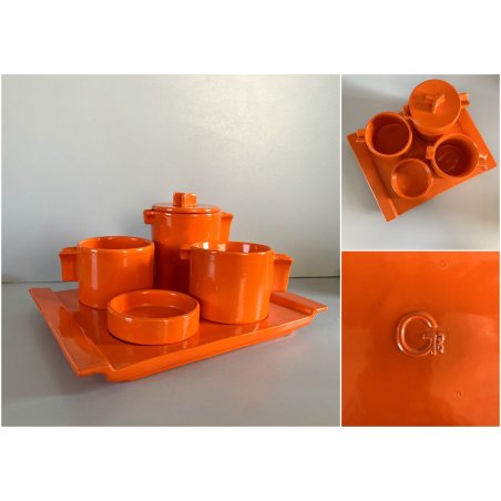 SERVIZIO Thè CAFFè CERAMICA Gabbianelli "EL 3" 5Pz. ARANCIONE LUCIDO POP ART '60